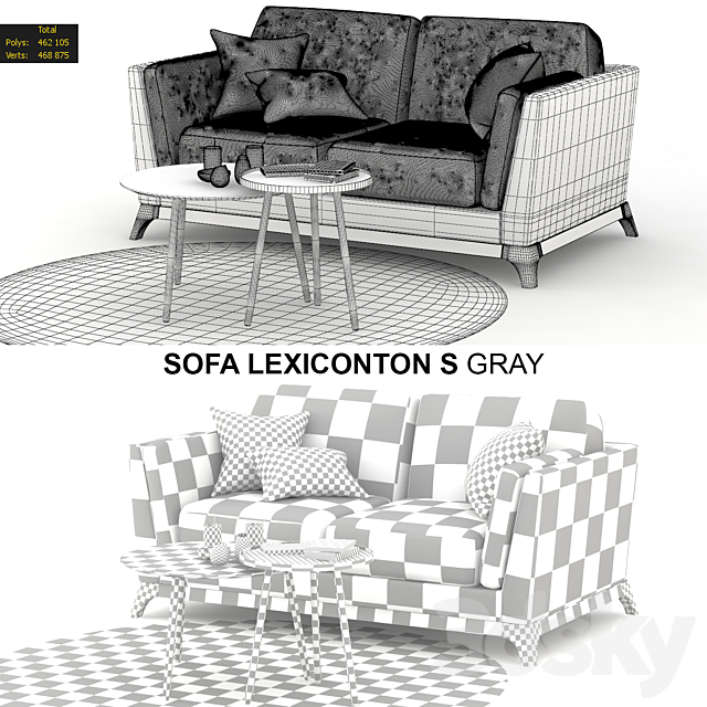 Sofa Lexiconton S GRAY 2-seater 3DSMax File - thumbnail 2