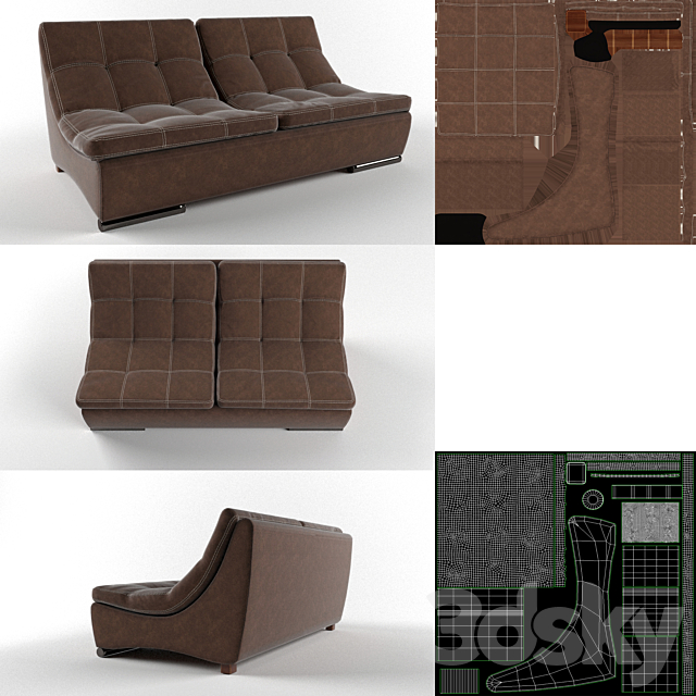 Sofa Montreal Suede Brown 3ds Max - thumbnail 2