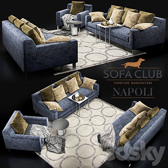 Sofa Napoli Sofa Club blue 3DSMax File - thumbnail 1