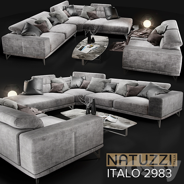 Sofa NATUZZI Italo 2983 grey 3DSMax File - thumbnail 1