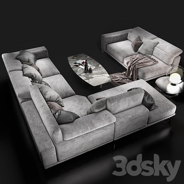 Sofa NATUZZI Italo 2983 grey 3DSMax File - thumbnail 2