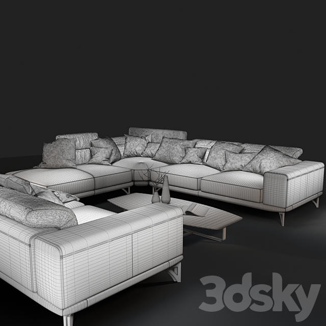 Sofa NATUZZI Italo 2983 grey 3DSMax File - thumbnail 3