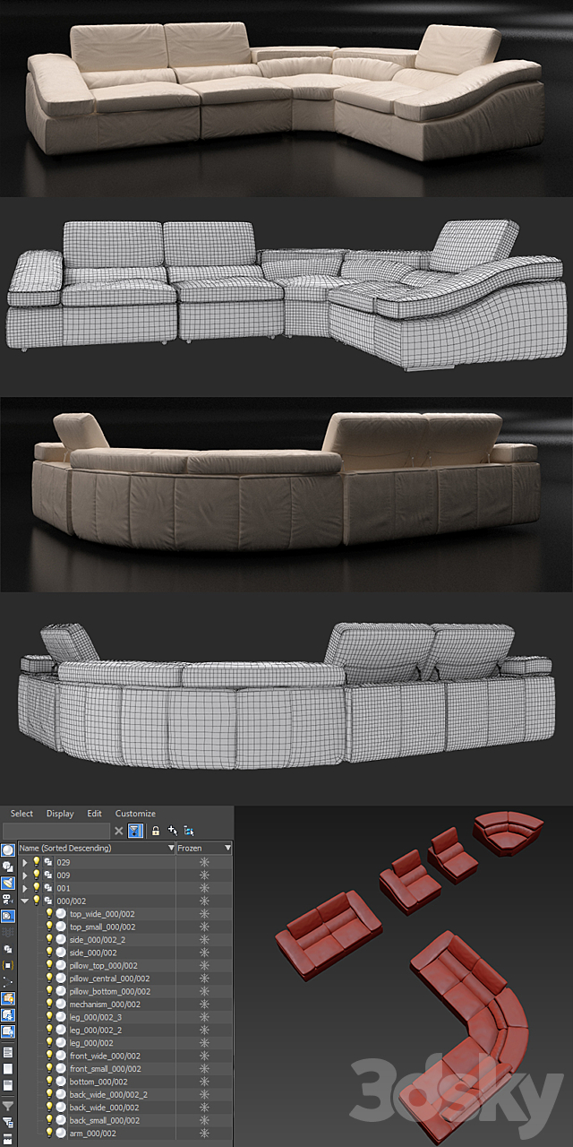 Sofa Natuzzi Wave 3DSMax File - thumbnail 3