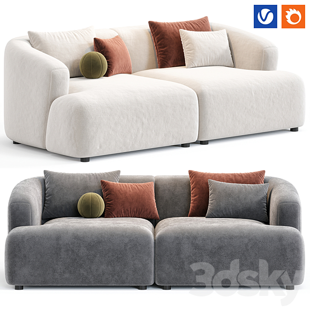 Sofia 2 Plazas Sofa By Westwing 3ds Max - thumbnail 1