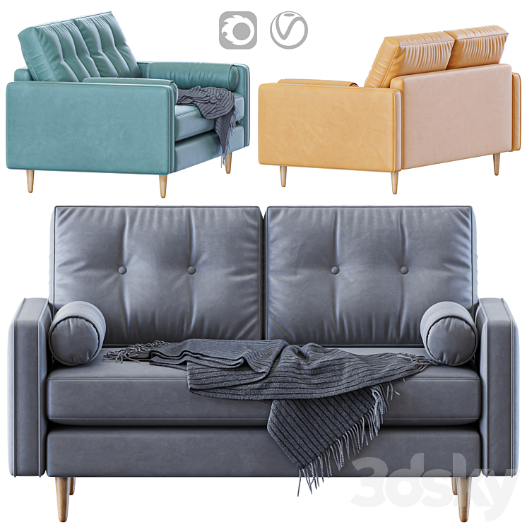 Stead 2 Seater Sofa 3DS Max Model - thumbnail 1