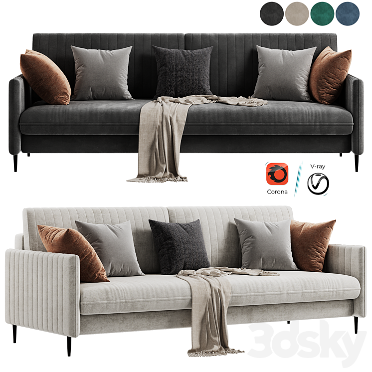 Straight Sofa Swout Velvet Beige 3DS Max Model - thumbnail 3