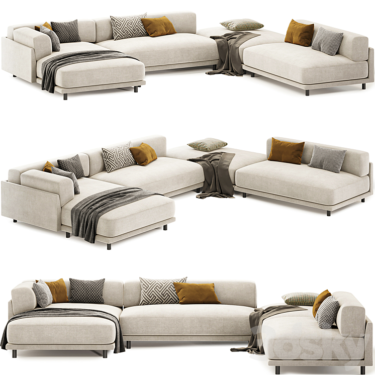 Sunday J Sectional Sofa with Chaise 3DS Max Model - thumbnail 1