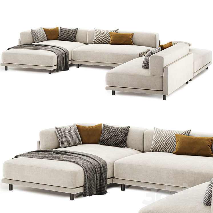 Sunday J Sectional Sofa with Chaise 3DS Max Model - thumbnail 2