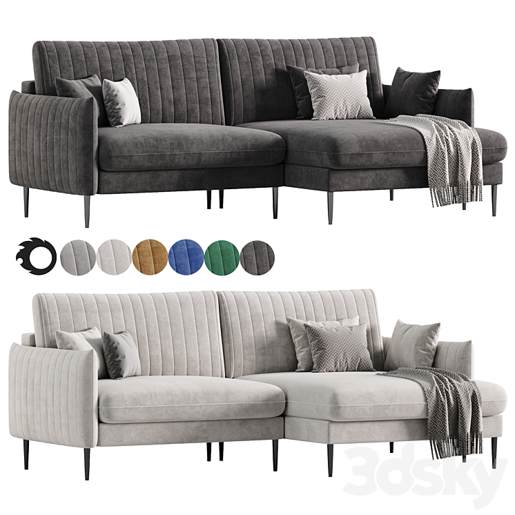 Svaut velvet Sofa 3DS Max Model - thumbnail 1