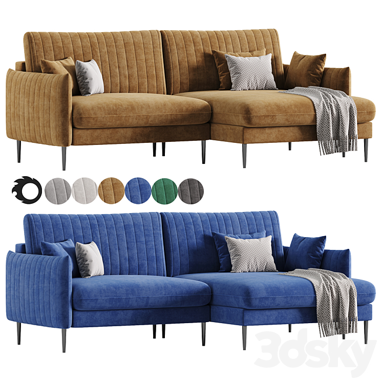 Svaut velvet Sofa 3DS Max Model - thumbnail 2