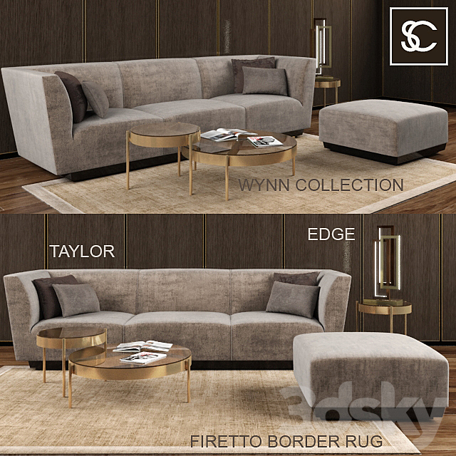 THE SOFA AND CHAIR SET: TAYLOR. EDGE. WYNN COLLECTION. FIRETTO BORDER RUG 3DSMax File - thumbnail 1