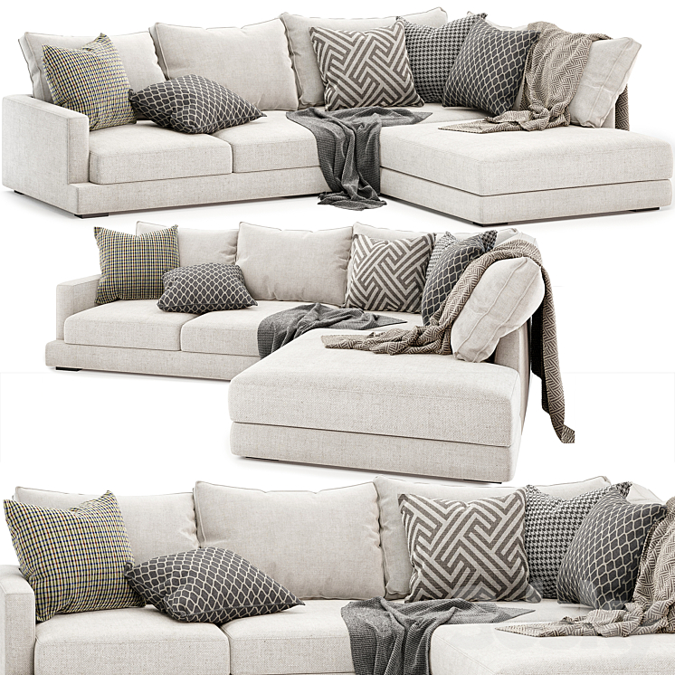 Tully sofa with chaise 3DS Max Model - thumbnail 1