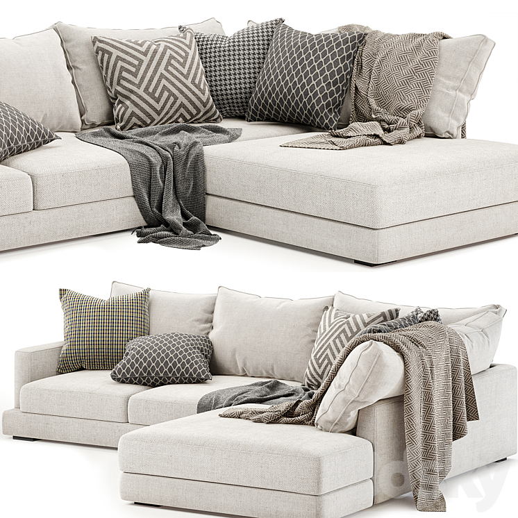 Tully sofa with chaise 3DS Max Model - thumbnail 2