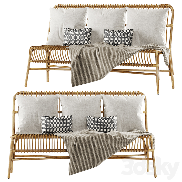 Valerie vintage rattan three-seater sofa \/ Three-seater rattan sofa 3DS Max Model - thumbnail 1