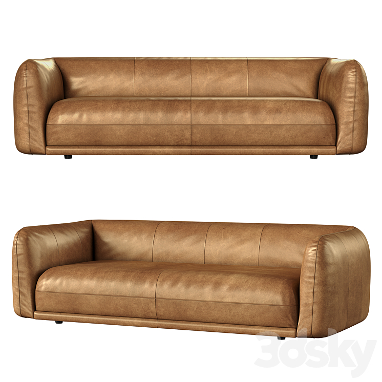 Valmar Tobacco Leather Sofa 3DS Max Model - thumbnail 1