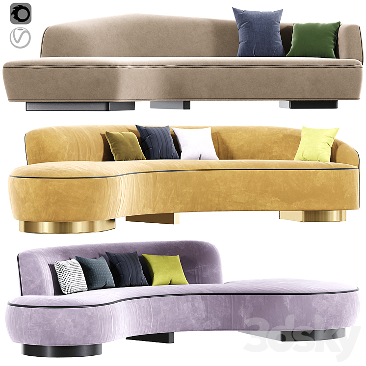 Vladimir Kagan Curve Sofa Set 3DS Max - thumbnail 1