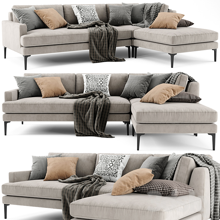 West Elm Andes Sectional Chaise Sofa 3DS Max Model - thumbnail 3