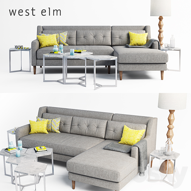 west elm Crosby Sectional sofa set 3DSMax File - thumbnail 1