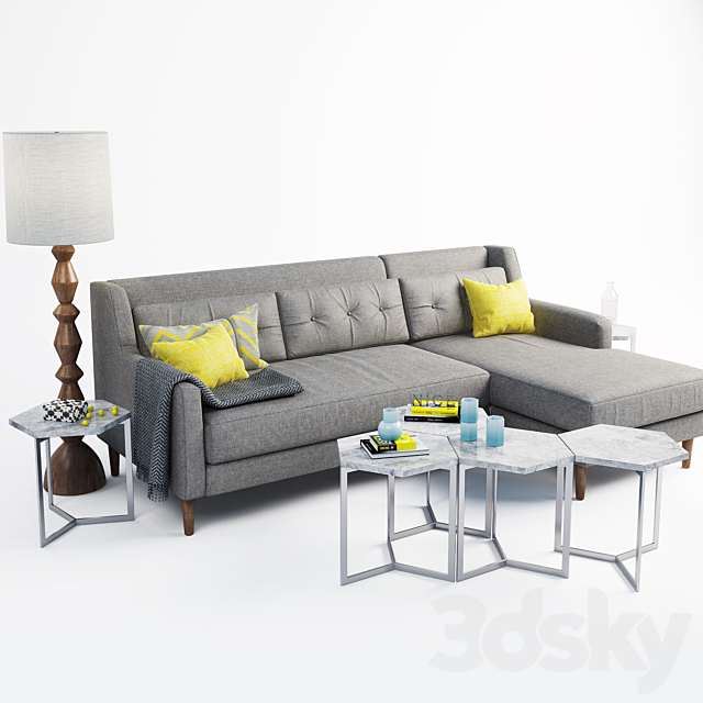 west elm Crosby Sectional sofa set 3DSMax File - thumbnail 2