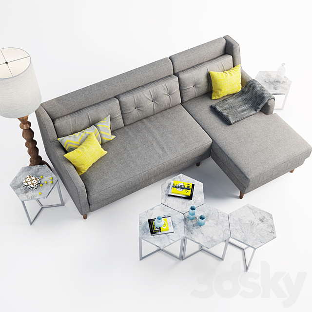 west elm Crosby Sectional sofa set 3DSMax File - thumbnail 3