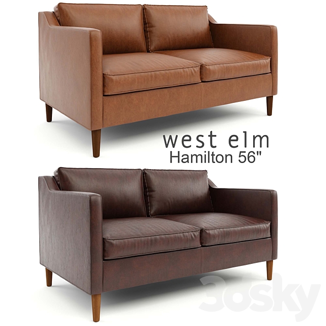 West Elm. Hamilton Leather Sofa 56 3DSMax File - thumbnail 1