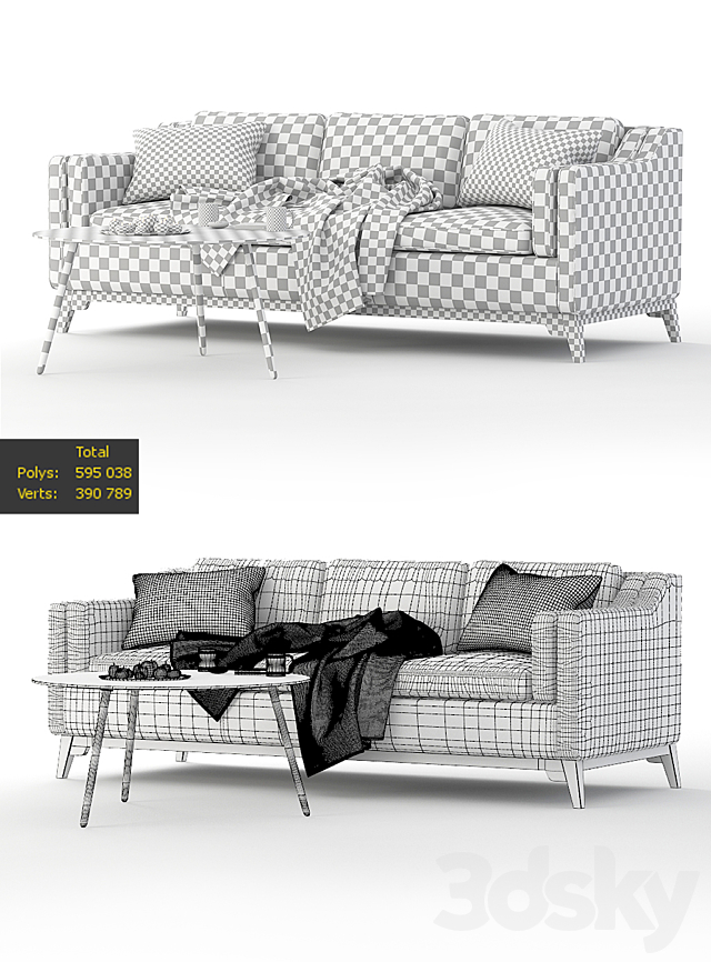 Worthington Sofa & Coffe Table Amoeba 3DS Max Model - thumbnail 3