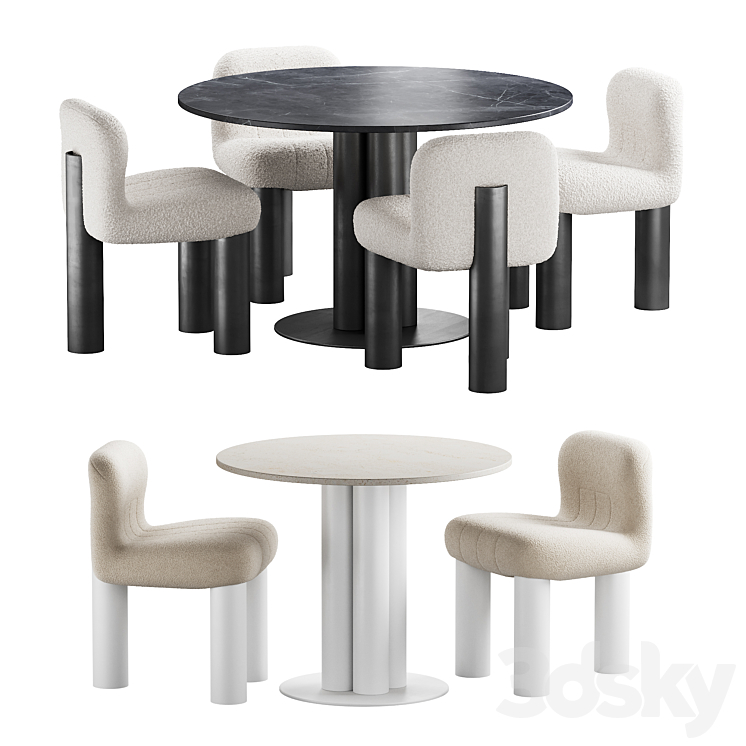 437 dinning set 05 Arflex Goya table with Arflex Botolo armchair 3DS Max Model - thumbnail 1