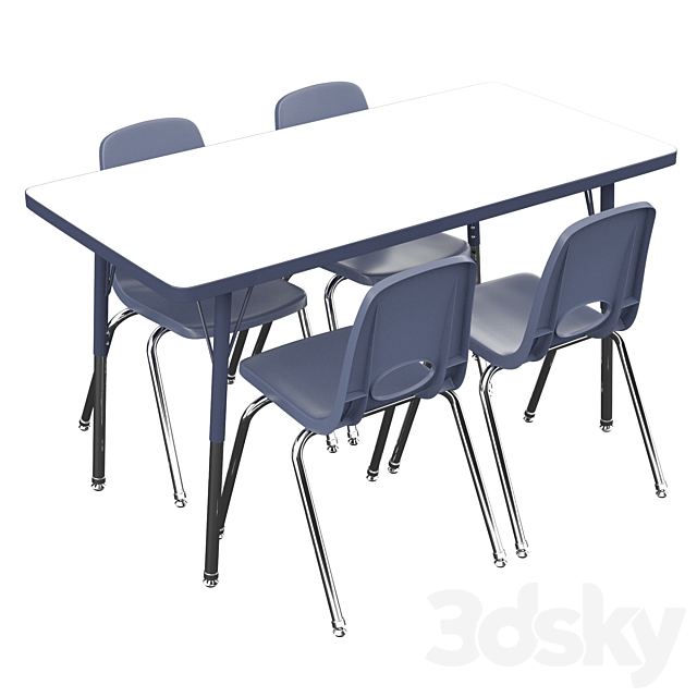 5 Piece Rectangular Activity Table & Chair Set 3DSMax File - thumbnail 1