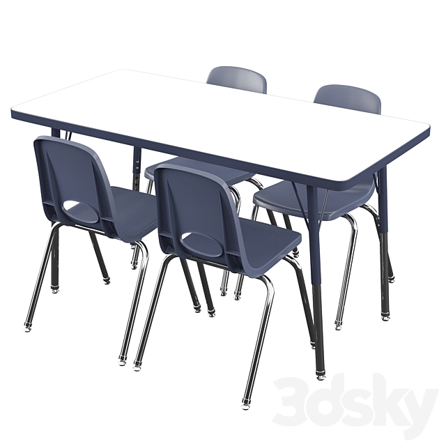 5 Piece Rectangular Activity Table & Chair Set 3DSMax File - thumbnail 2