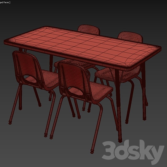 5 Piece Rectangular Activity Table & Chair Set 3DSMax File - thumbnail 3