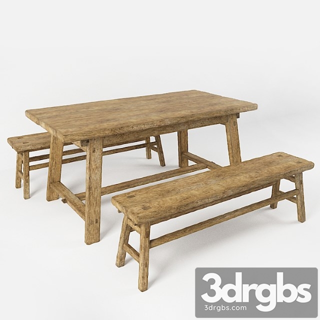 A table and a bench in the style of country. table and bench in rustic style 2 3dsmax Download - thumbnail 1