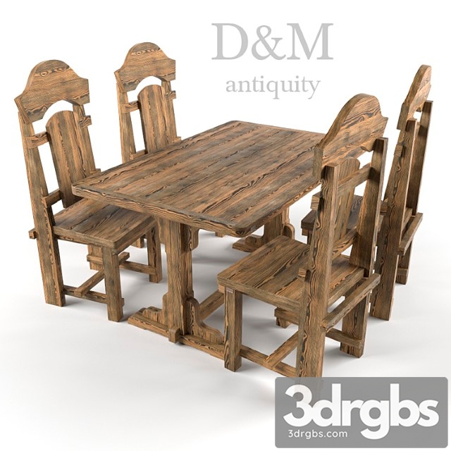 Aged table and chairs from d & m 2 3dsmax Download - thumbnail 1