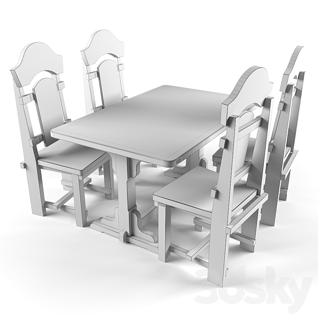 Aged table and chairs from D & M 3DS Max Model - thumbnail 2