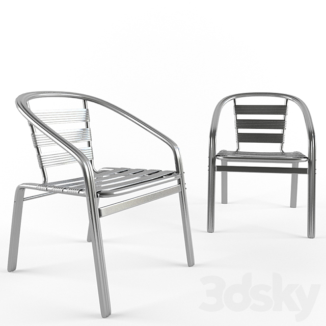 aluminum chair & table 3DS Max Model - thumbnail 2