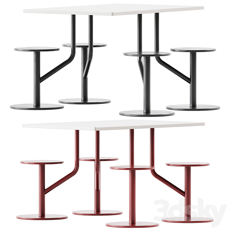 AMBROGIO FOUR table with integrated seats by Belca 3DS Max Model - thumbnail 3