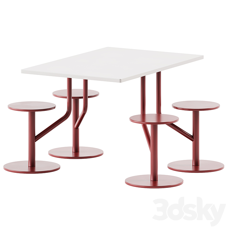 AMBROGIO FOUR table with integrated seats by Belca 3DS Max Model - thumbnail 2