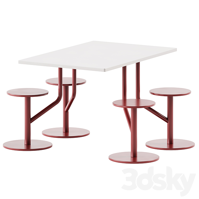 AMBROGIO FOUR table with integrated seats by Belca 3DS Max Model - thumbnail 2