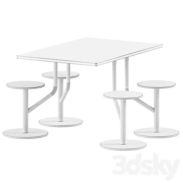 AMBROGIO FOUR table with integrated seats by Belca 3DS Max Model - thumbnail 3