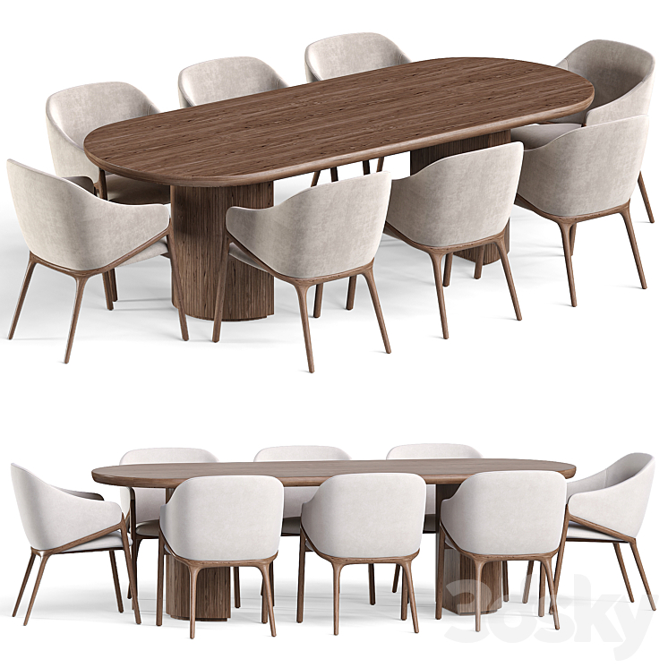 Angelcerda Chair Moon Table Dining Set 3DS Max Model - thumbnail 1