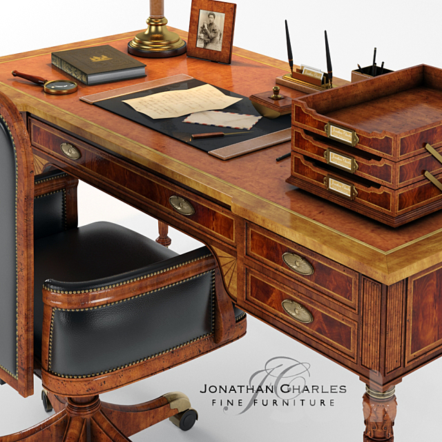 Armchair and desk with accessories Jonathan Charles 3DS Max Model - thumbnail 2