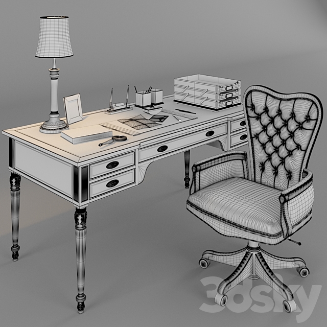 Armchair and desk with accessories Jonathan Charles 3DS Max Model - thumbnail 3