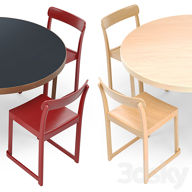 Artek Aalto Table round and Atelier Chair 3DS Max Model - thumbnail 2