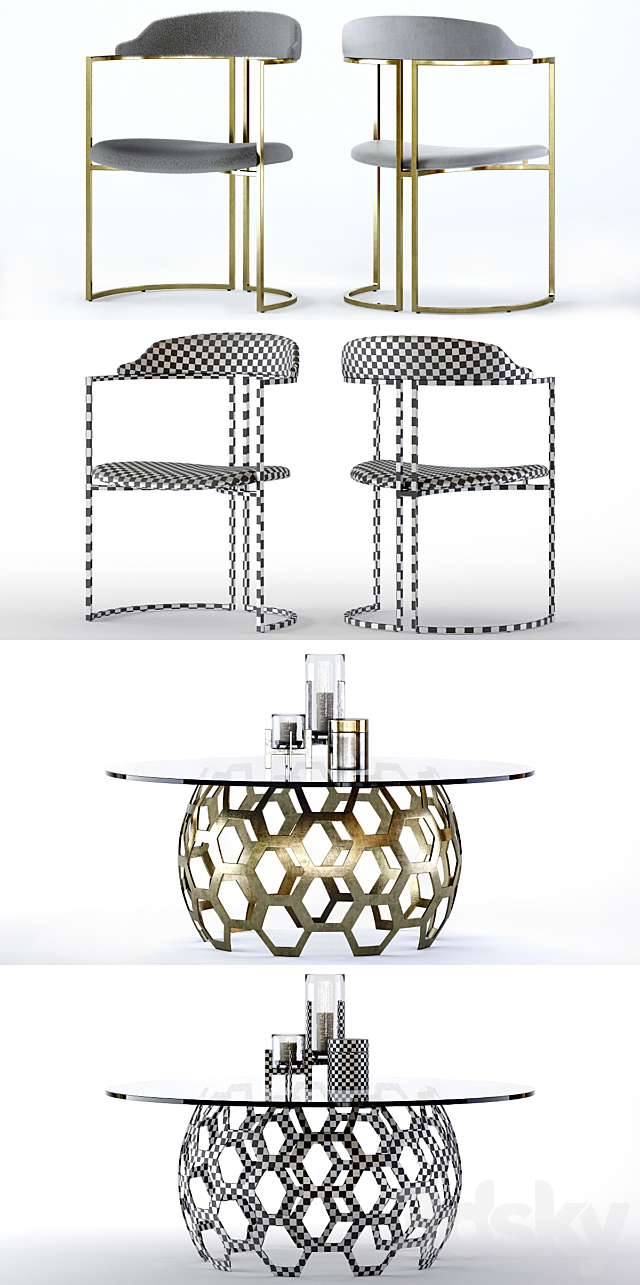 Arteriors Dolma Table and Zephyr Chair 3DS Max Model - thumbnail 2