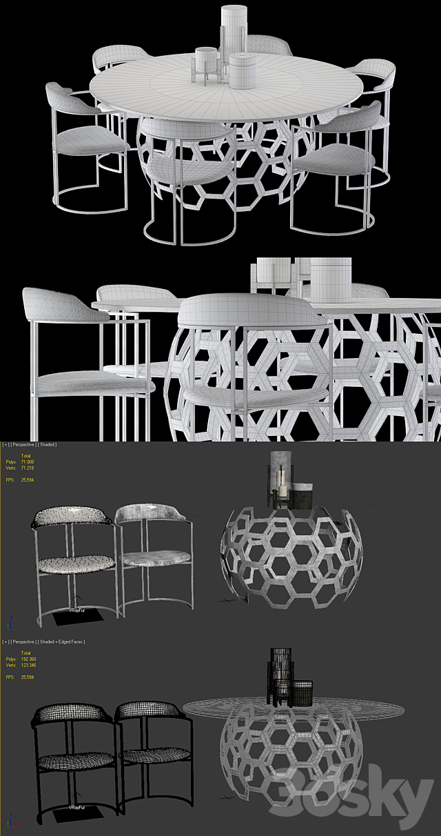 Arteriors Dolma Table and Zephyr Chair 3DS Max Model - thumbnail 3