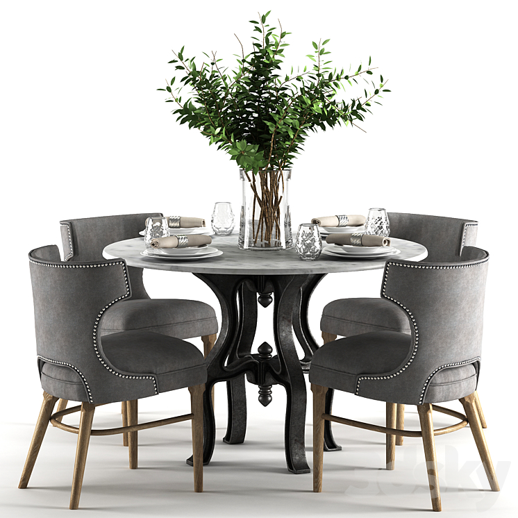 Ashford Task Chair with Hobbs 48'Round Dining Table-marble top 3DS Max - thumbnail 1