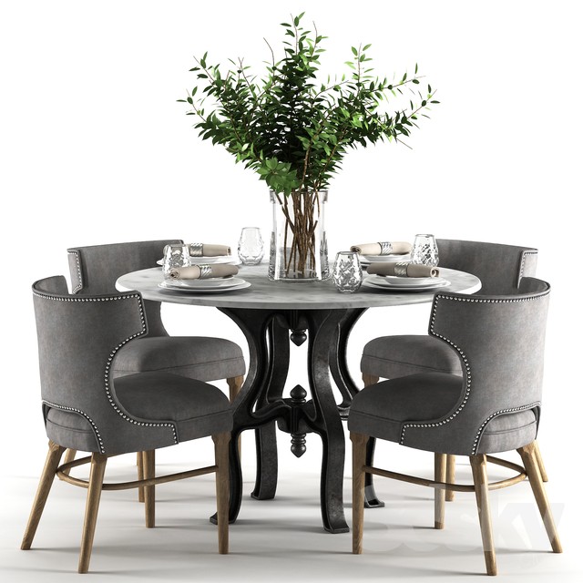 Ashford Task Chair with Hobbs 48'Round Dining Table-marble top 3DS Max - thumbnail 3