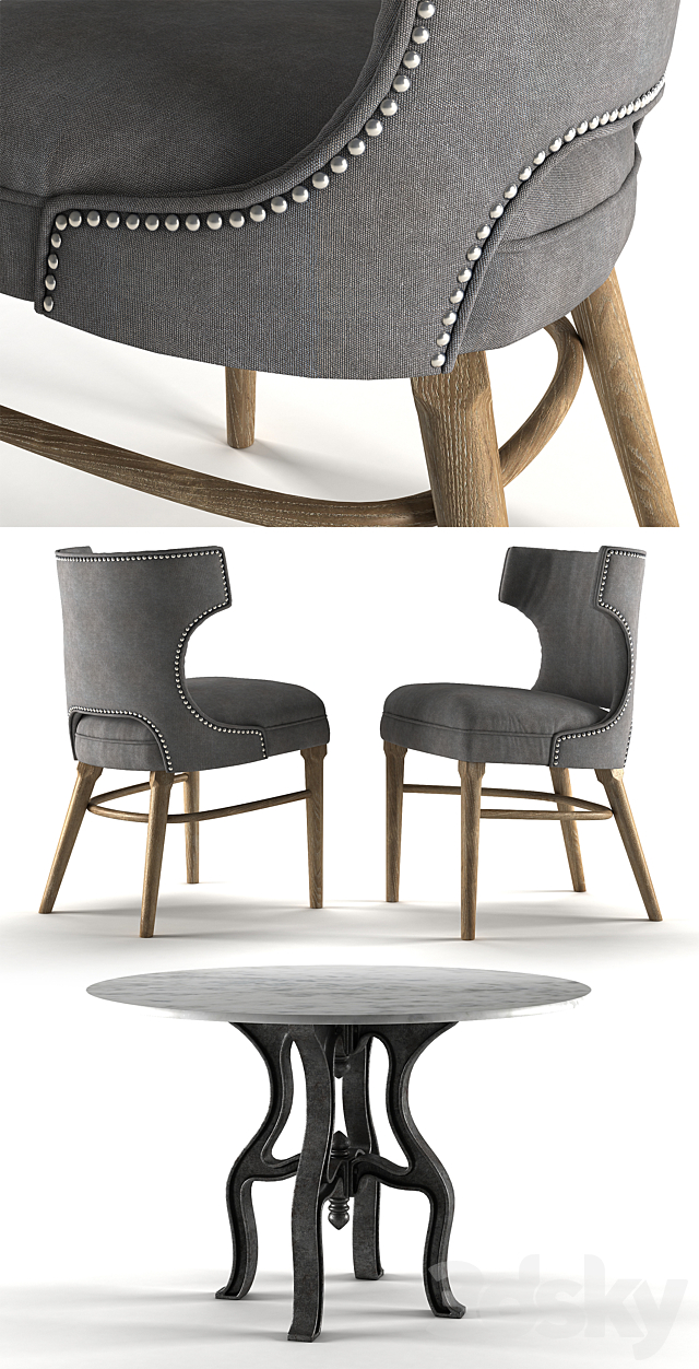 Ashford Task Chair with Hobbs 48’Round Dining Table-marble top 3DSMax File - thumbnail 2