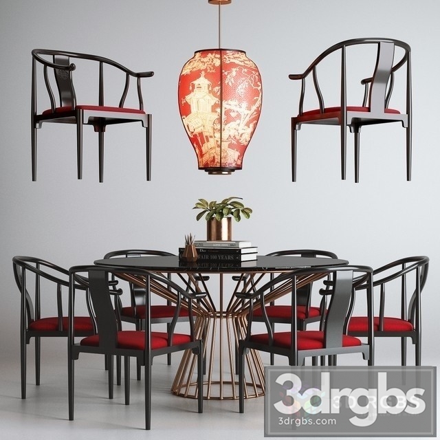 Asian Table and Chair Set 01 3dsmax Download - thumbnail 1