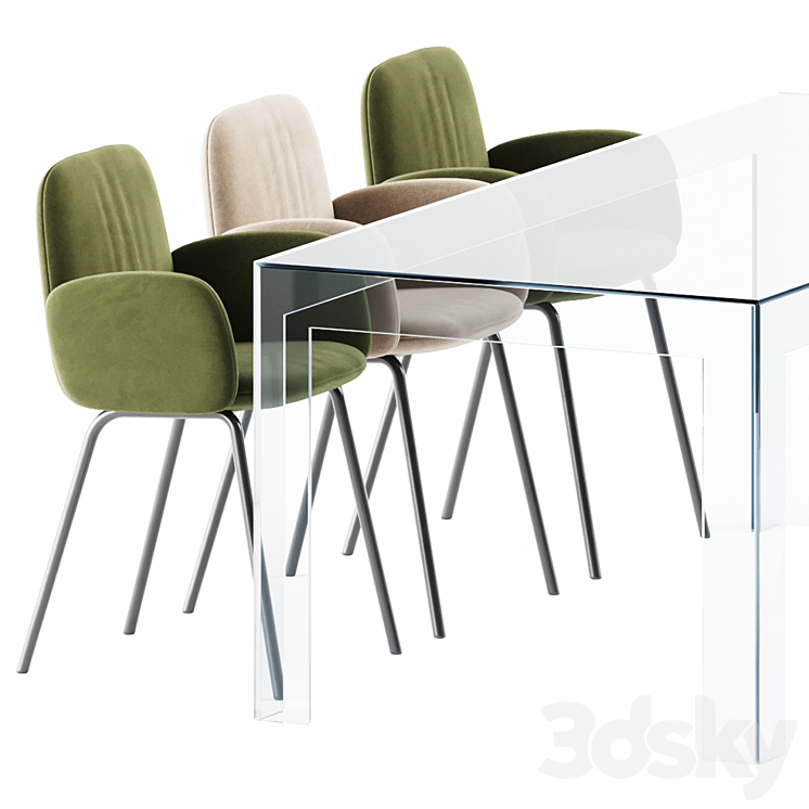 Atlantis Table by Glas Italia and Leda Chair With Armrests by Miniforms 3DS Max Model - thumbnail 2