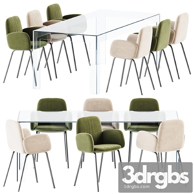 Atlantis Table By Glas Italia And Leda Chair With Armrests By Miniforms 3dsmax Download - thumbnail 1